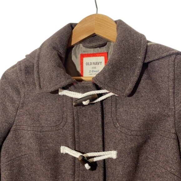 Old Navy Wool Bland Coat Womens Red Brown Colorblock Hooded Full Zip Lined Sz XS - Picture 6 of 15